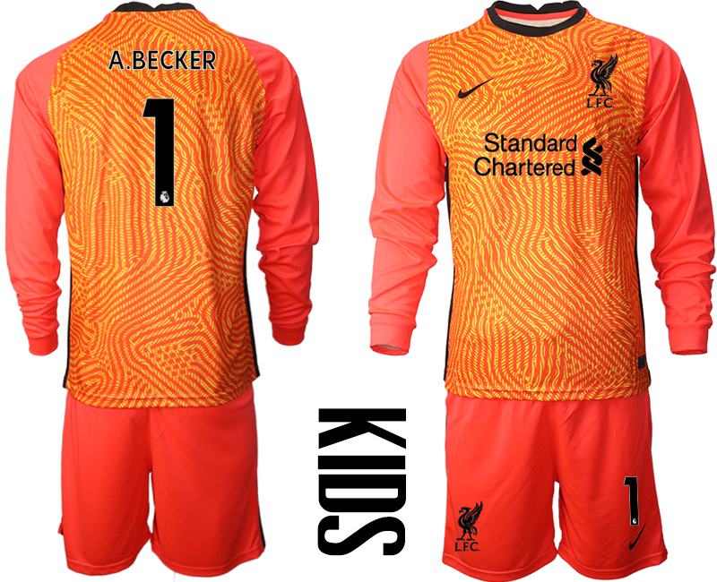 2021 Liverpool red goalkeeper long sleeve Youth #1 soccer jerseys->youth soccer jersey->Youth Jersey